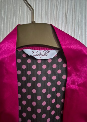 Puantiyeli Pembe Uzun Kadın Sabahlık - Görsel 2