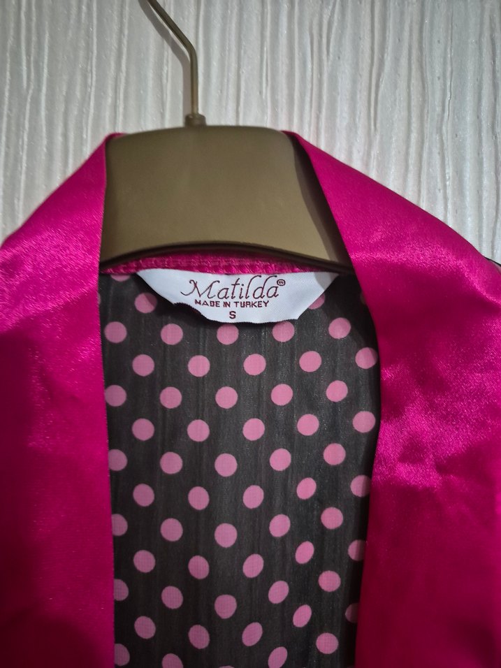 Puantiyeli Pembe Uzun Kadın Sabahlık - Görsel 2