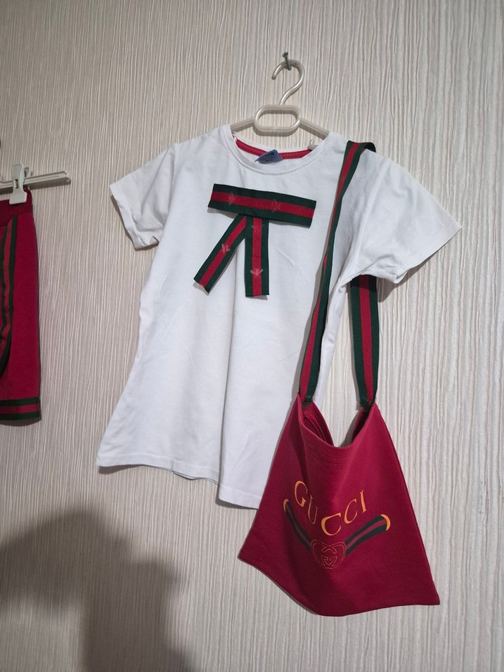 Kız Çocuk Tişörtü etek çanta Seti Gucci  5.6.7 yaş - Görsel 5