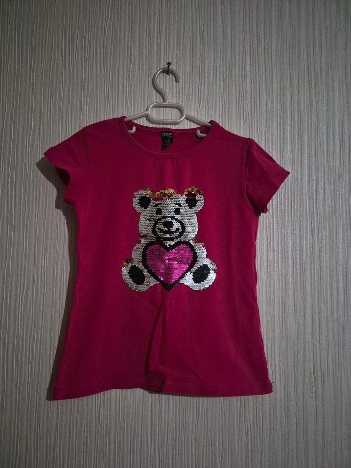 Kız Çocuk Ayıcık Baskılı Pembe Tişört tüm teklifler kabuledilir - Görsel 3