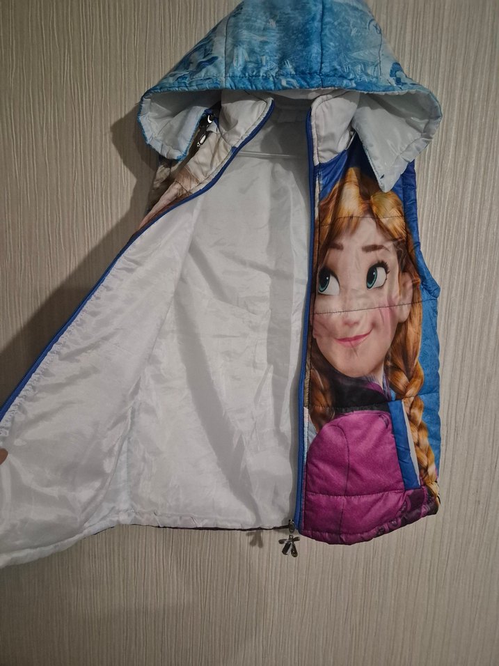 Kız Çocuk Baskılı Kapüşonlu Yelek anna & elsa frozen .7.8.9 olur - Görsel 3