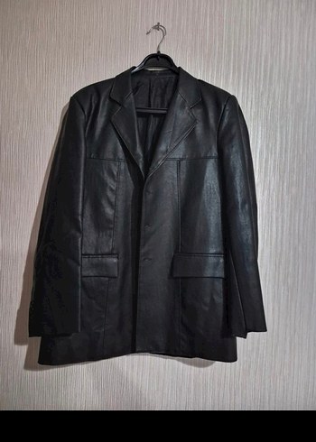 Kadın Siyah Deri Ceket, Düğmeli, Normal Boy vintage hakiki deri - Görsel 9