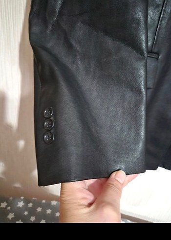 Kadın Siyah Deri Ceket, Düğmeli, Normal Boy vintage hakiki deri - Görsel 4