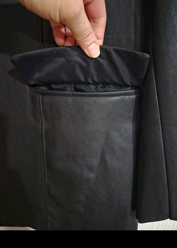 Kadın Siyah Deri Ceket, Düğmeli, Normal Boy vintage hakiki deri - Görsel 8