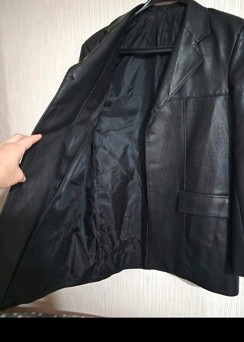 Kadın Siyah Deri Ceket, Düğmeli, Normal Boy vintage hakiki deri - Görsel 5