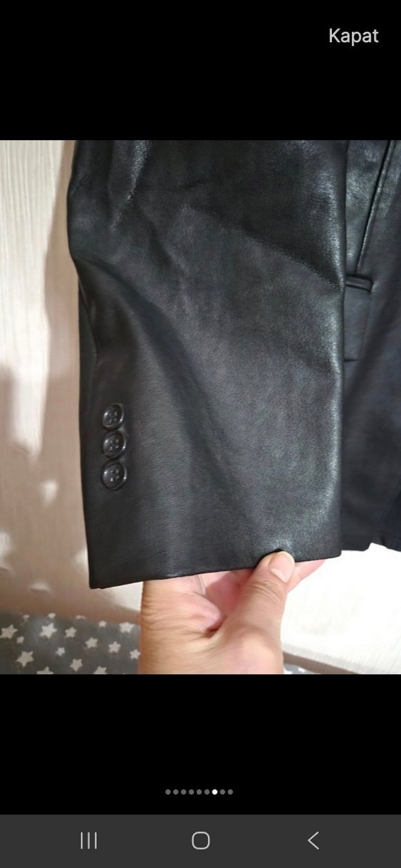 Kadın Siyah Deri Ceket, Düğmeli, Normal Boy vintage hakiki deri - Görsel 4