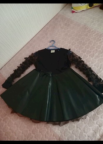 Kız Çocuk Siyah Deri Gotik Elbise deri