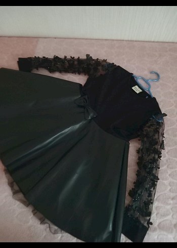 6 Yaş Beden Kız Çocuk Siyah Deri Gotik Elbise deri