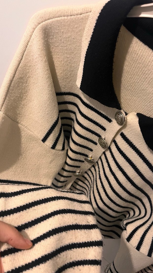 Düğmeli, Uzun Kollu, Çizgili Kadın Kazak - Görsel 2