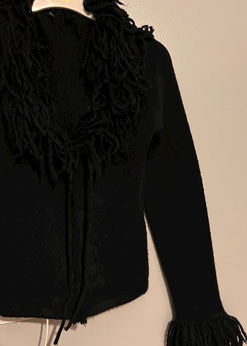 Kürk Detaylı Siyah Kadın Hırka - Görsel 2