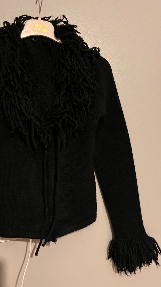 Kürk Detaylı Siyah Kadın Hırka - Görsel 2