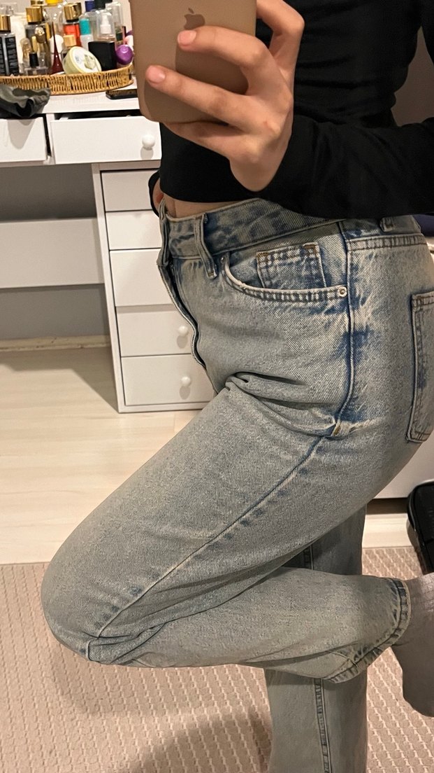 Gri Kadın Denim Pantolon Tokalı - Görsel 3