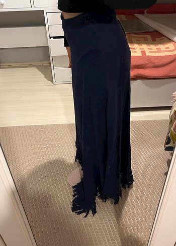 Lacivert Uzun Drapeli Gotik Etek - Görsel 3