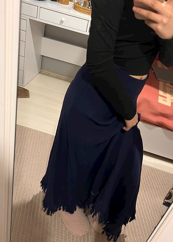 Lacivert Uzun Drapeli Gotik Etek - Görsel 2