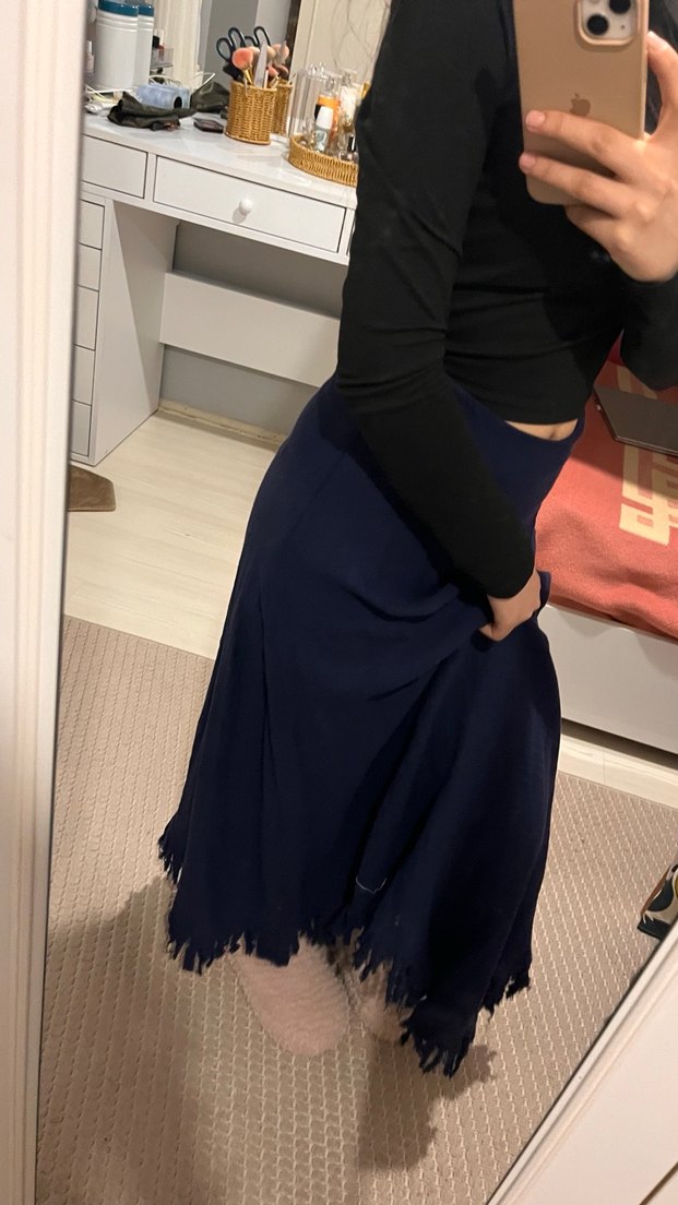 Lacivert Uzun Drapeli Gotik Etek - Görsel 2