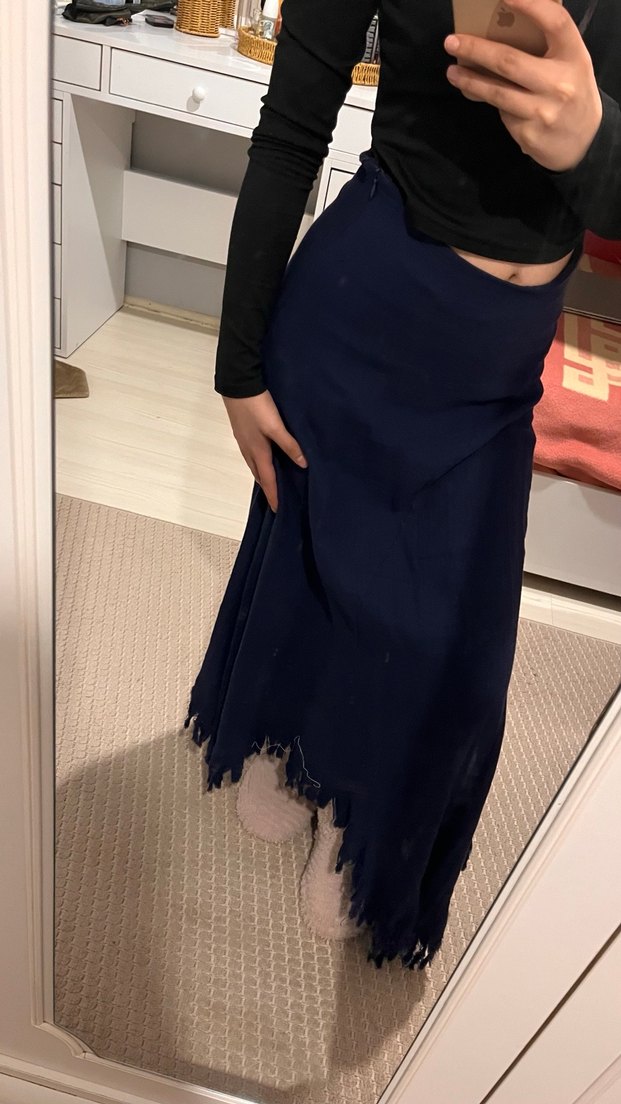 Lacivert Uzun Drapeli Gotik Etek - Görsel 5