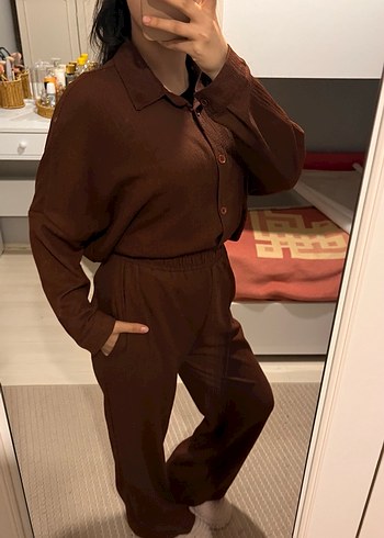 Kadın Kahverengi Keten Takım - Görsel 2