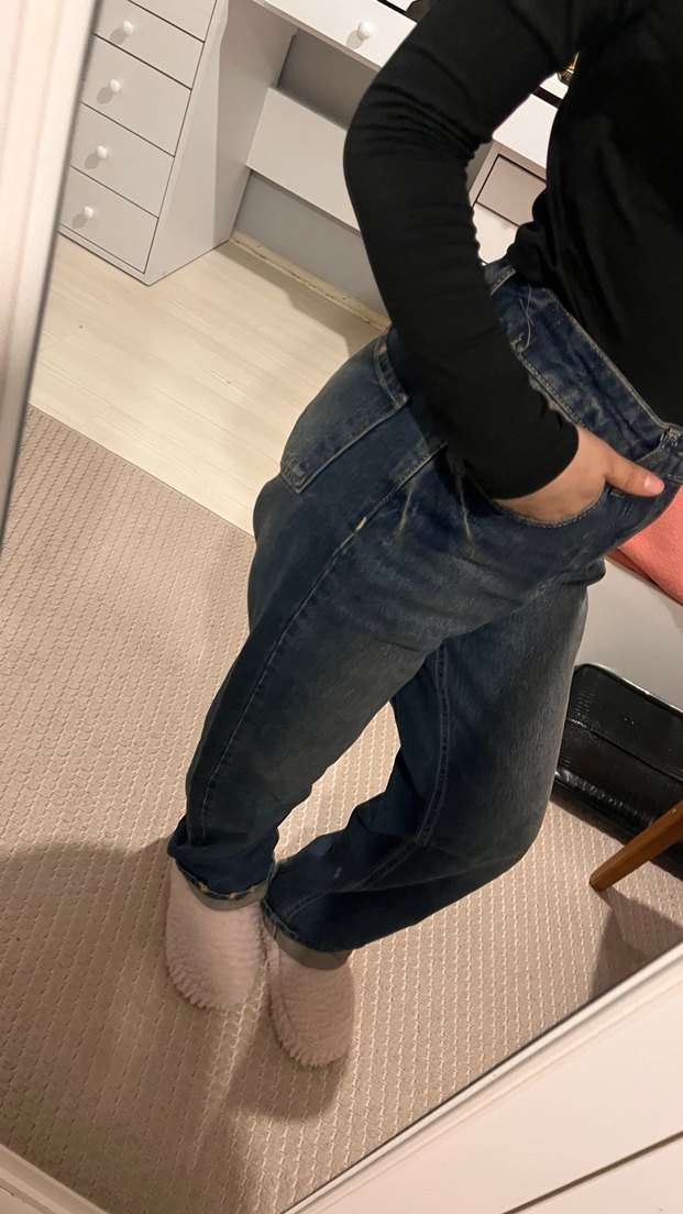 Kadın Lacivert Düğmeli Rahat Kesim Midi Kot Pantolon - Görsel 2