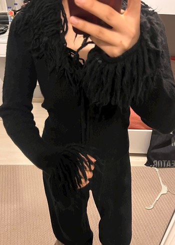 Kürk Detaylı Siyah Yün Kadın kazak - Görsel 2