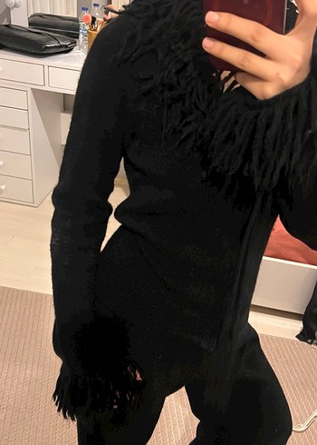 Kürk Detaylı Siyah Yün Kadın kazak - Görsel 3