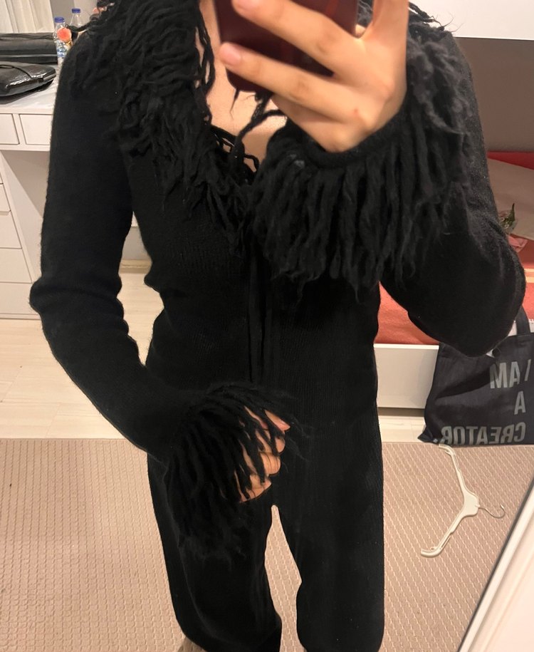 Kürk Detaylı Siyah Yün Kadın kazak - Görsel 2