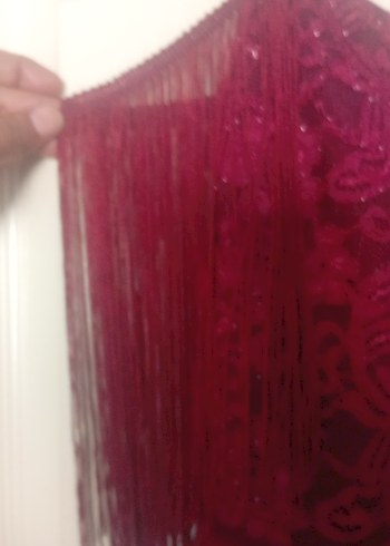 Püsküllü Bordo renkte Kısa Abiye Elbise - Görsel 5