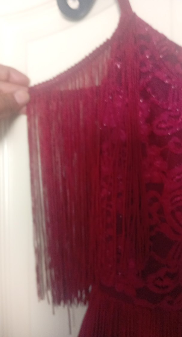 Püsküllü Bordo renkte Kısa Abiye Elbise - Görsel 5