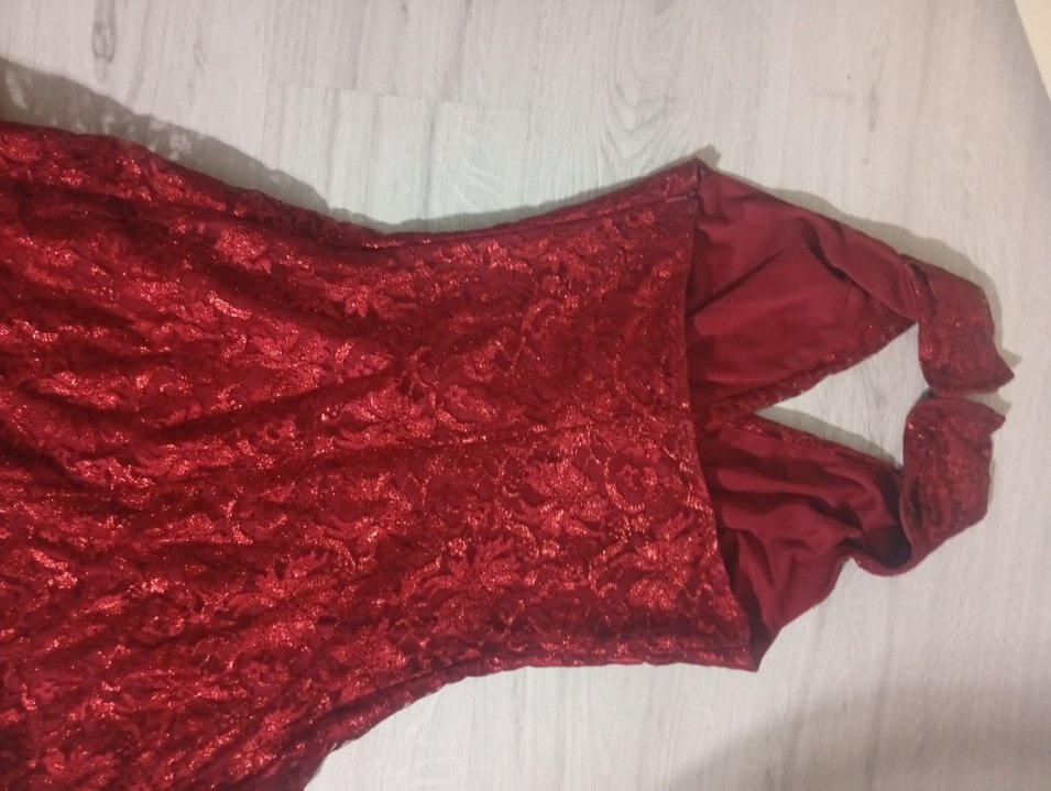 Bordo Dantel Uzun Abiye Elbise - Görsel 4