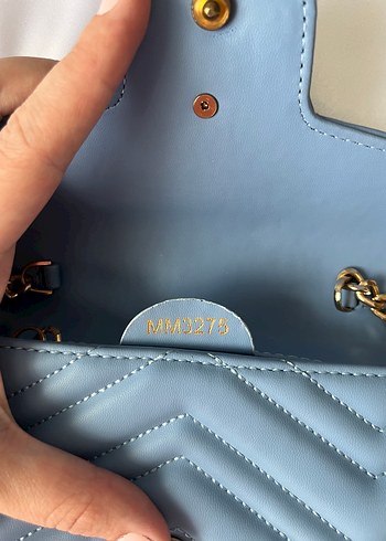  Beden mavi Renk Zincir Detaylı Pastel Mavi Deri Çanta