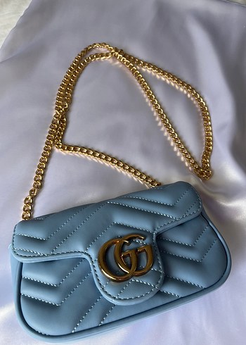 Gucci Zincir Detaylı Pastel Mavi Deri Çanta