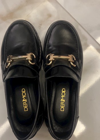 Koyu Siyah Kadın Deri Loafer Platform Topuklu - Görsel 5