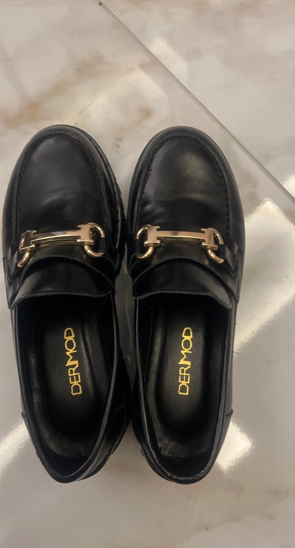 Koyu Siyah Kadın Deri Loafer Platform Topuklu - Görsel 5