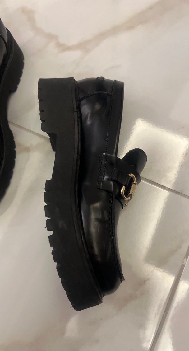 Koyu Siyah Kadın Deri Loafer Platform Topuklu - Görsel 2