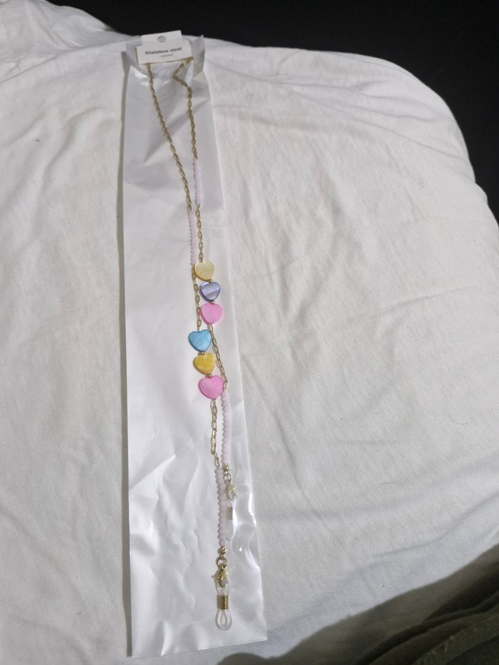 Boncuklu Pastel Bej Kadın Güneş Gözlüğü Zinciri - Görsel 2