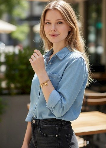 Altın Renkli Zincir Detaylı Kadın Bileklik - Görsel 2