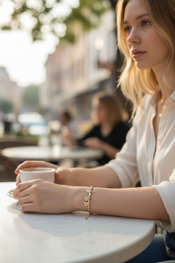 Yılan Desenli Zincir Detaylı Altın Bileklik - Görsel 2