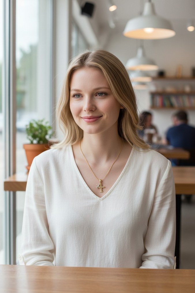 Uzun Zincirli Altın Renkli Kadın Kolye - Görsel 2