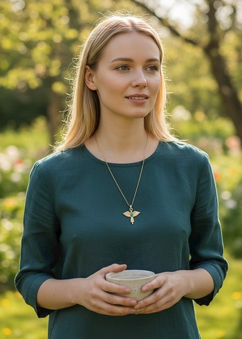 Uzun Zincir Detaylı Bohem Altın Kolye - Görsel 2