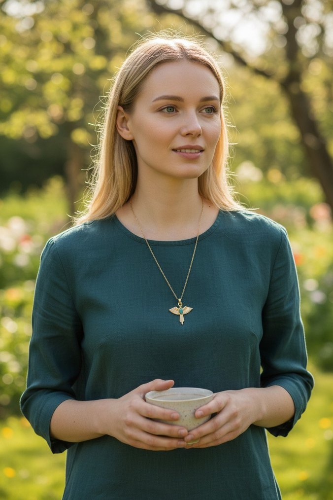 Uzun Zincir Detaylı Bohem Altın Kolye - Görsel 2