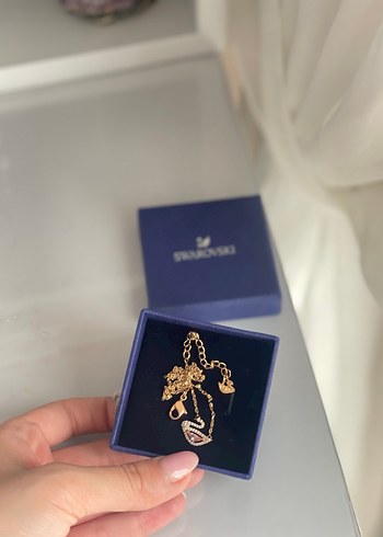 Swarovski Pembe Altın kaplama Kuğu Kolye - Görsel 2