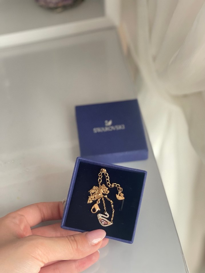 Swarovski Pembe Altın kaplama Kuğu Kolye - Görsel 2