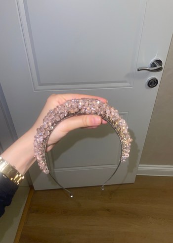 Taşlı toz pembe nişan tacı (sıfırdır) - Görsel 6