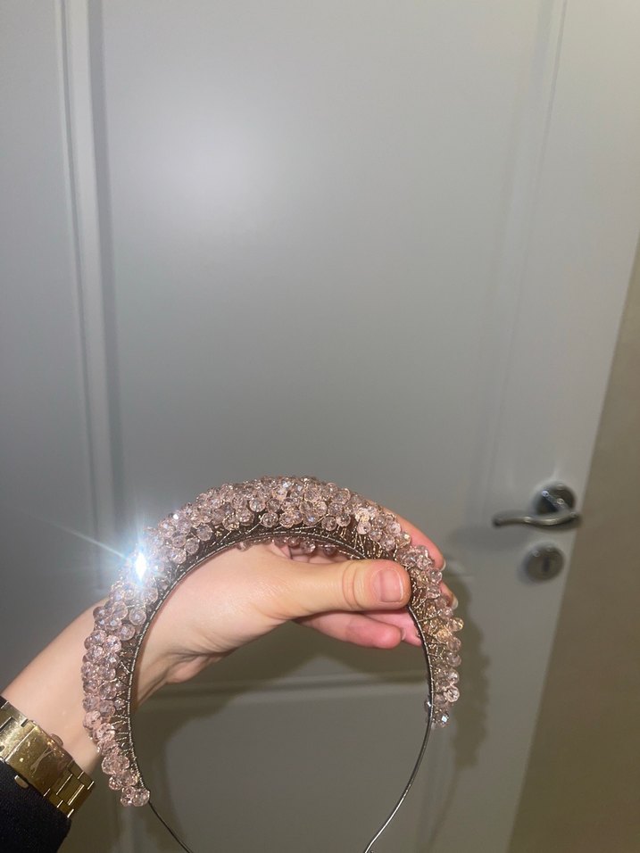 Taşlı toz pembe nişan tacı (sıfırdır) - Görsel 4