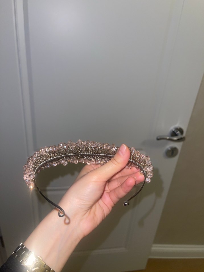 Taşlı toz pembe nişan tacı (sıfırdır) - Görsel 5