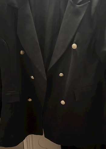 Düğmeli Siyah Deri Kadın Blazer Ceket