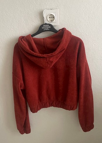 m Beden Kırmızı Kapüşonlu Fermuarlı Kadın Sweatshirt