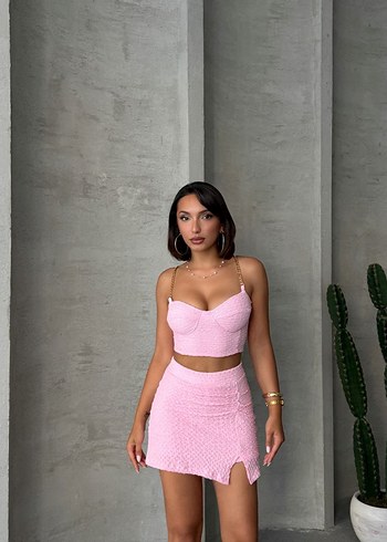 m Beden pembe Renk Pembe şort etek & zincir askılı Crop
