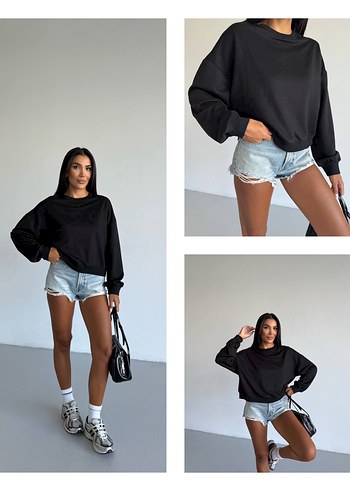 Siyah Kadın Salaş Sweatshirt