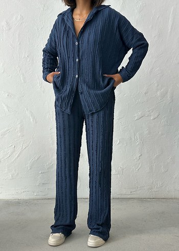 s Beden lacivert Renk Navy Lacivert Pilili Denim Kadın Takım