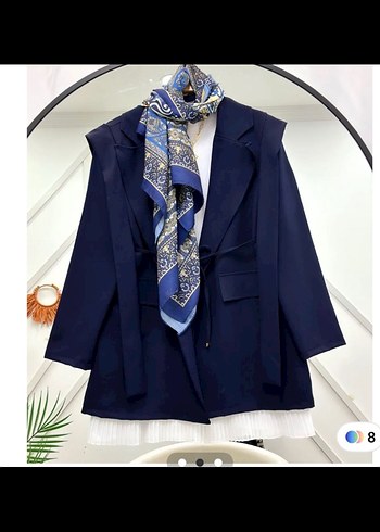 Mavi Kemerli Mini Kadın Blazer Ceket